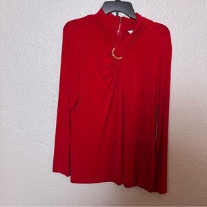 Liz Claiborne Red Draped Blouse with Ring Detail